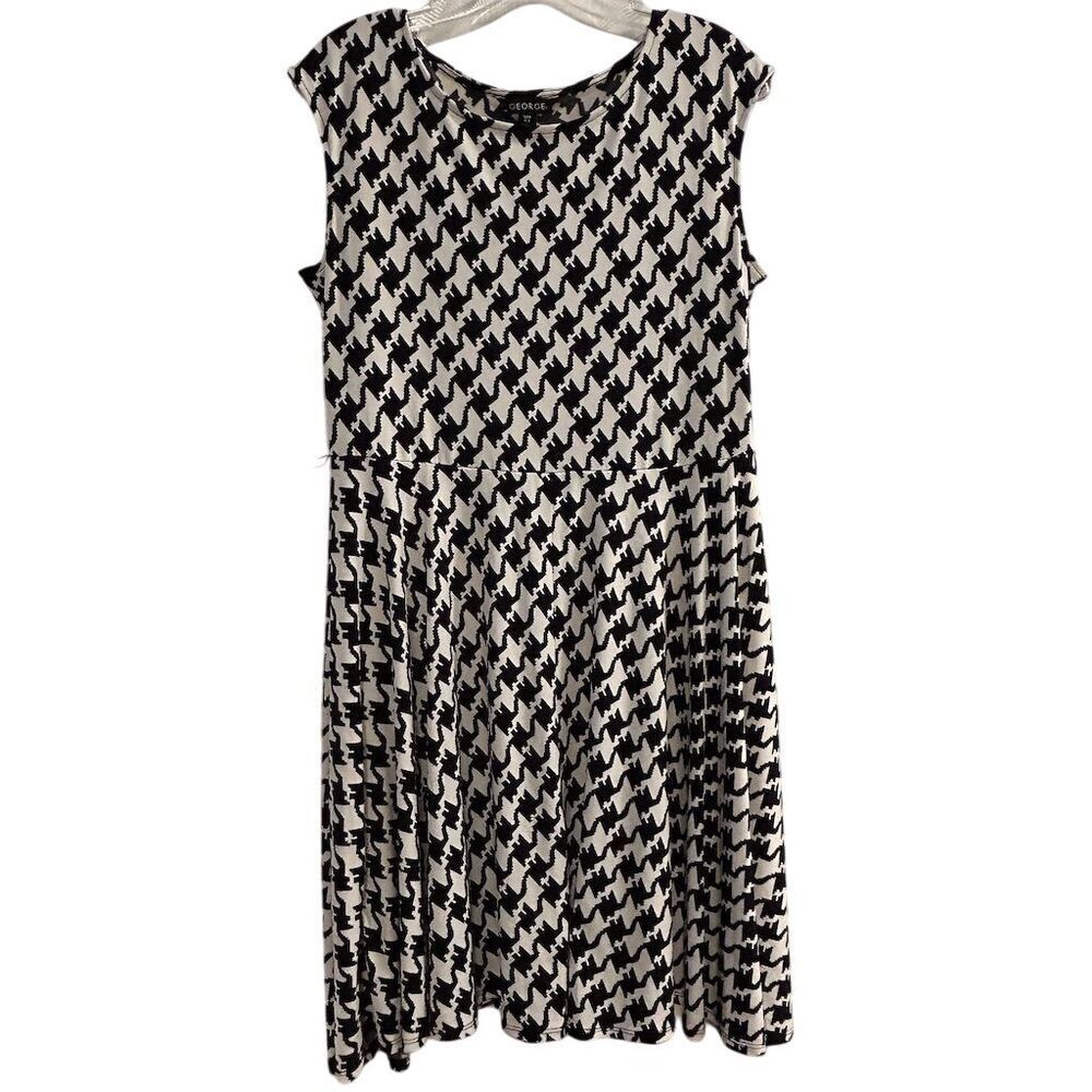 George Women's Fit & Flare Houndstooth Dress Black Size S Casual Short‎